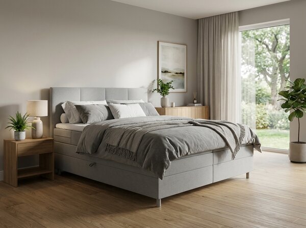 Pat tapitat boxspring CARINA 140x200 cm gri deschis Saltele: Saltea cu arcuri Bonell