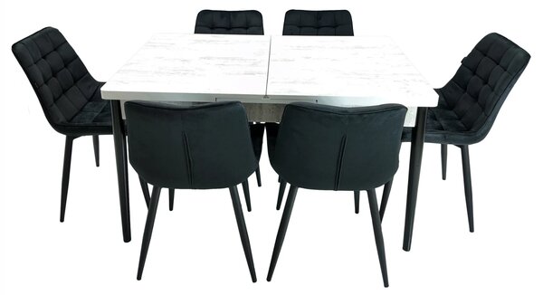 Set masa extensibila Napoli Pin antichizat cu 6 scaune Osaka negru, DENVER, picioare vopsite negru, 130x80x76 cm