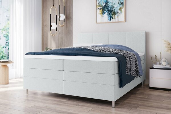 Pat tapitat boxspring CARINA 140x200 cm gri deschis Saltele: Saltea cu arcuri Bonell