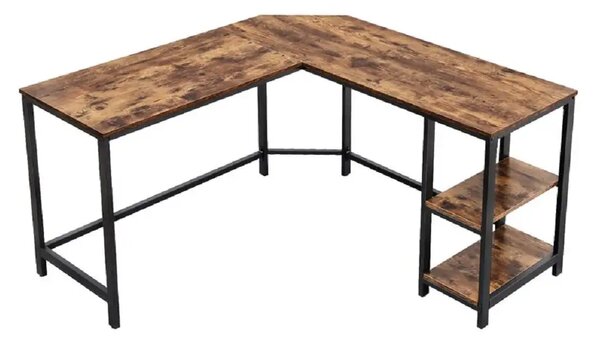 Birou de colt Oscar, culoare nuc si negru, 138x138x76 cm