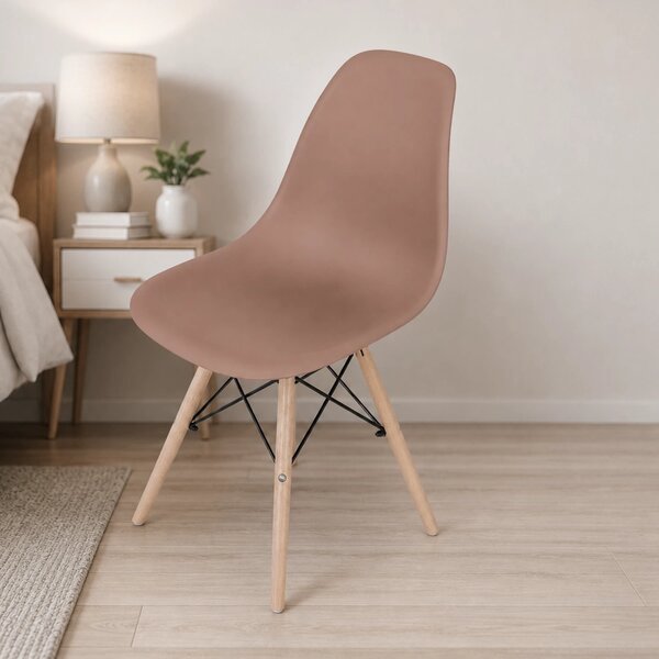 Scaun Malmo, DENVER, sezut tip scoica cappuccino, picioare lemn, 46x54x80 cm