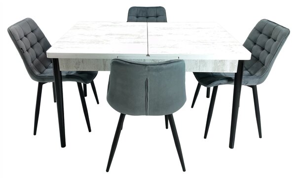 Set masa extensibila Napoli Pin antichizat cu 4 scaune Osaka gri, DENVER, picioare vopsite negru, 130x80x76 cm
