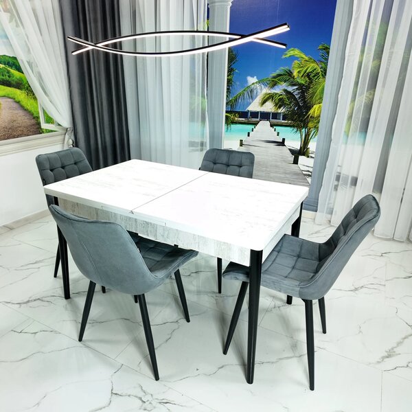 Set masa extensibila Napoli Pin antichizat cu 4 scaune Osaka gri, DENVER, picioare vopsite negru, 130x80x76 cm