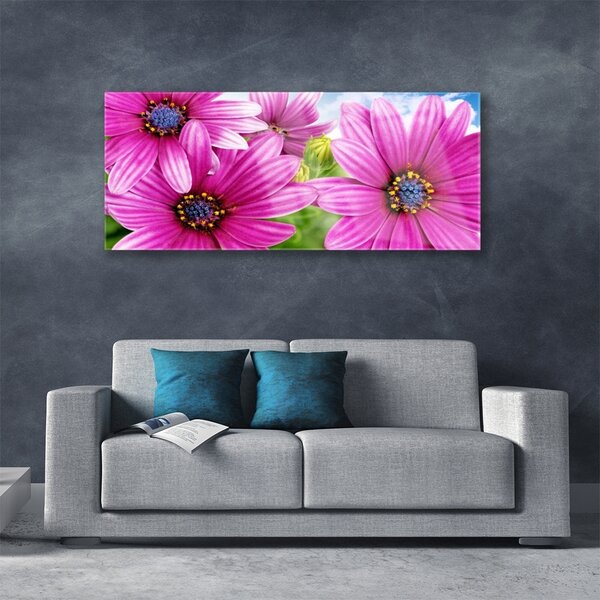 Tablou pe sticla Flori Floral Roz Galben Albastru