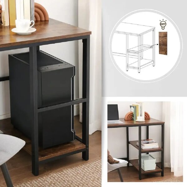 Birou de colt Oscar, culoare nuc si negru, 138x138x76 cm