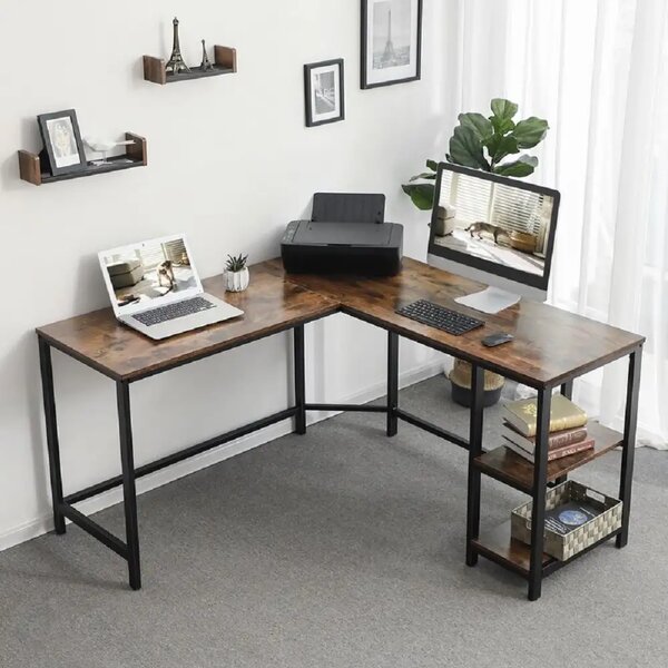 Birou de colt Oscar, culoare nuc si negru, 138x138x76 cm
