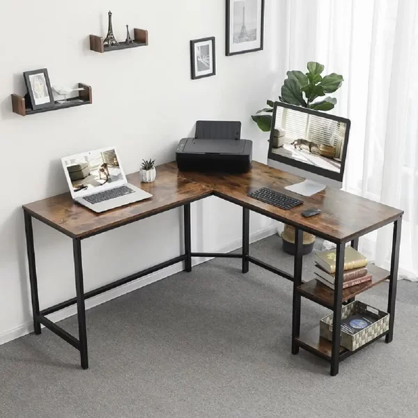 Birou de colt Oscar, culoare nuc si negru, 138x138x76 cm