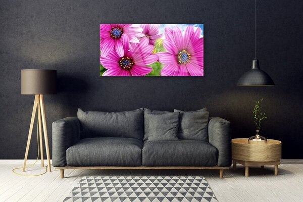 Tablou pe sticla Flori Floral Roz Galben Albastru