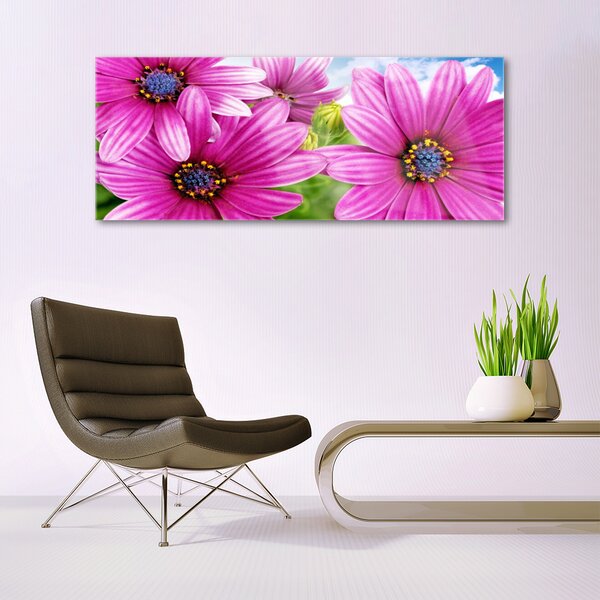 Tablou pe sticla Flori Floral Roz Galben Albastru