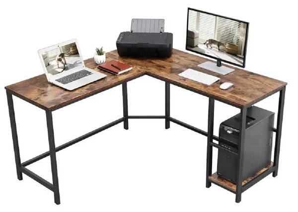 Birou de colt Oscar, culoare nuc si negru, 138x138x76 cm