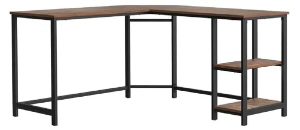 Birou de colt Oscar, culoare nuc si negru, 138x138x76 cm