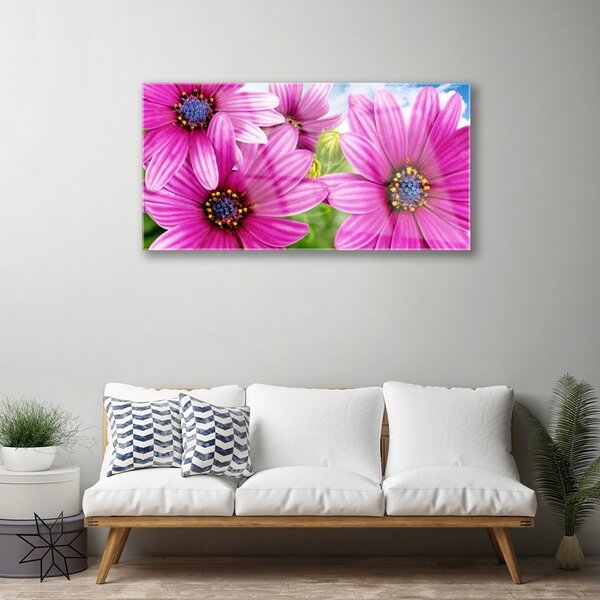 Tablou pe sticla Flori Floral Roz Galben Albastru