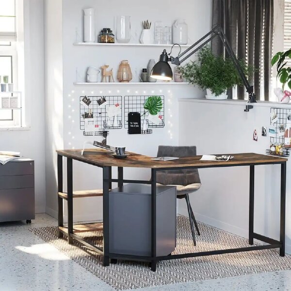 Birou de colt Oscar, culoare nuc si negru, 138x138x76 cm