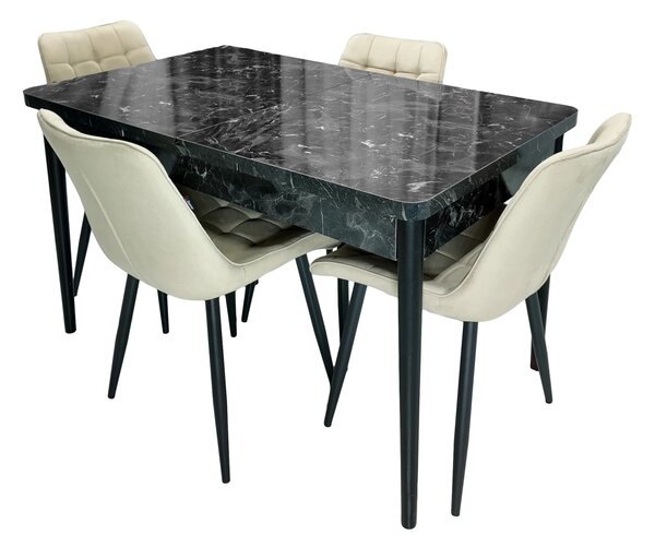 Set masa extensibila Napoli Black Marble cu 4 scaune Osaka bej, DENVER, picioare vopsite negru, 130x80x76 cm