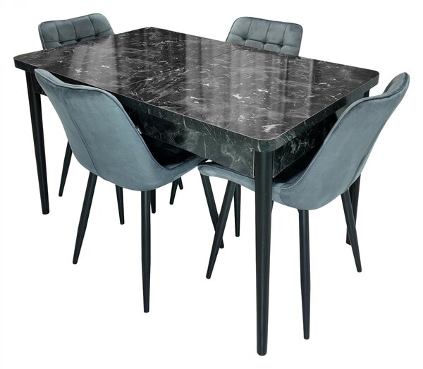 Set masa extensibila Napoli Black Marble cu 4 scaune Osaka gri, DENVER, picioare vopsite negru, 130x80x76 cm