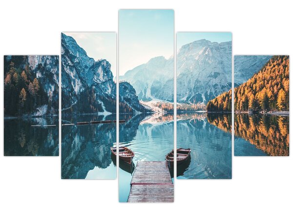 Tablou - Bărci pe Lacul Braies (150x105 cm)