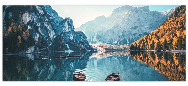 Tablou - Bărci pe Lacul Braies (120x50 cm)