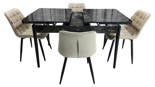 Set masa extensibila Napoli Black Marble cu 4 scaune Osaka bej, DENVER, picioare vopsite negru, 130x80x76 cm
