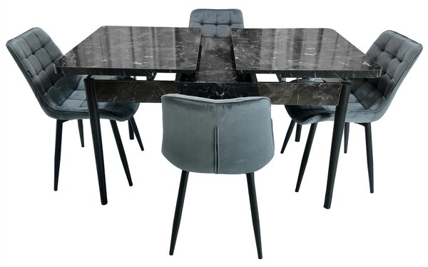 Set masa extensibila Napoli Black Marble cu 4 scaune Osaka gri, DENVER, picioare vopsite negru, 130x80x76 cm