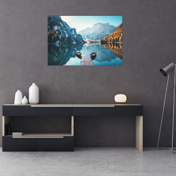 Tablou - Bărci pe Lacul Braies (90x60 cm)