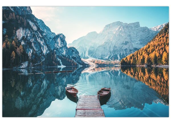 Tablou - Bărci pe Lacul Braies (90x60 cm)