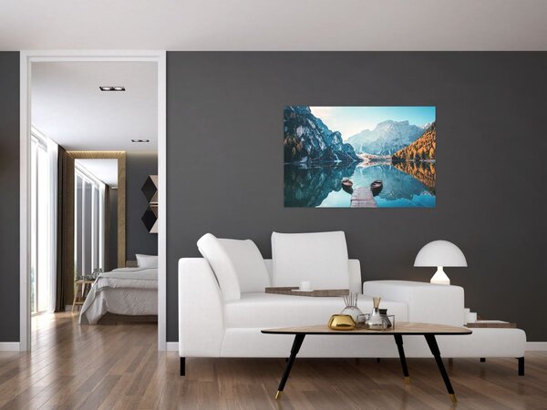 Tablou - Bărci pe Lacul Braies (90x60 cm)