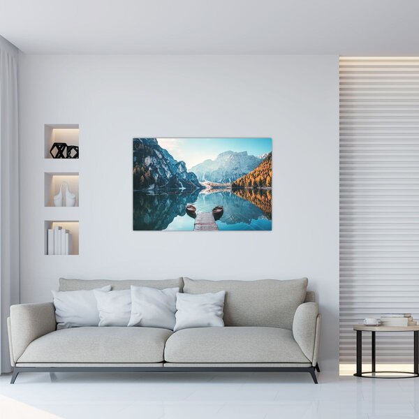 Tablou - Bărci pe Lacul Braies (90x60 cm)
