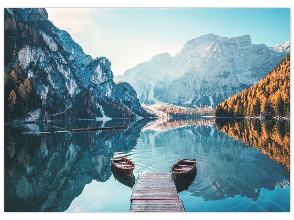 Tablou - Bărci pe Lacul Braies (70x50 cm)