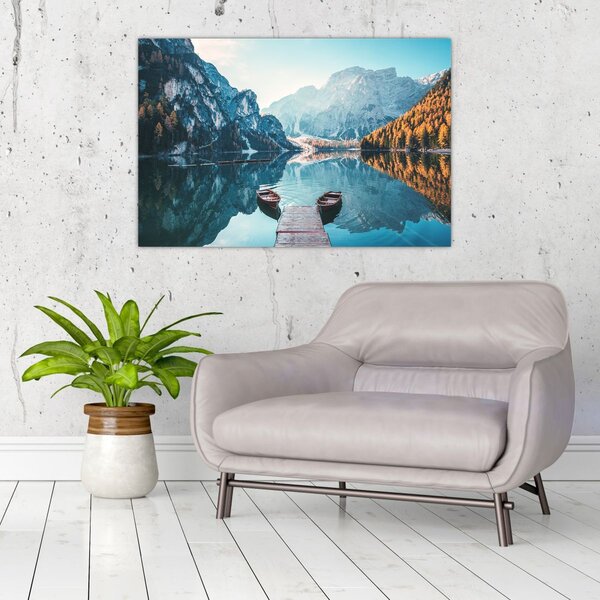 Tablou - Bărci pe Lacul Braies (90x60 cm)