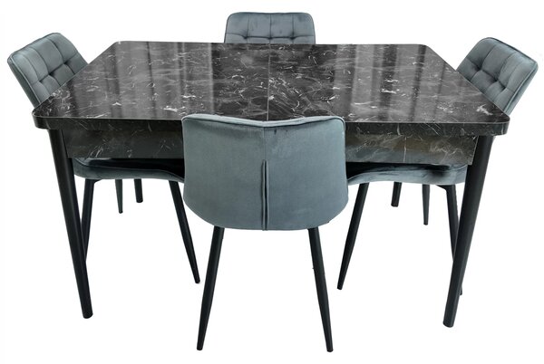 Set masa extensibila Napoli Black Marble cu 4 scaune Osaka gri, DENVER, picioare vopsite negru, 130x80x76 cm