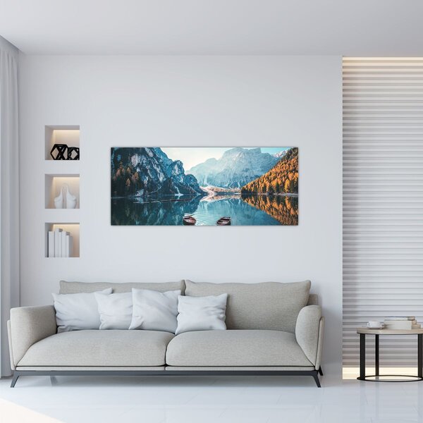 Tablou - Bărci pe Lacul Braies (120x50 cm)