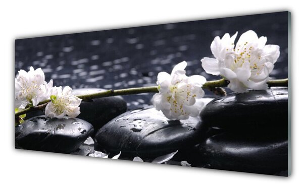 Panou sticla bucatarie Pietre florale flori alb negru