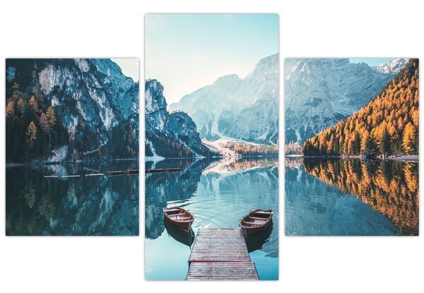 Tablou - Bărci pe Lacul Braies (90x60 cm)