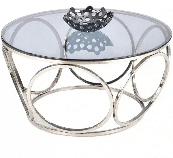 Masuta cafea VENUS argintiu/transparent, sticla/otel, 80x44 cm