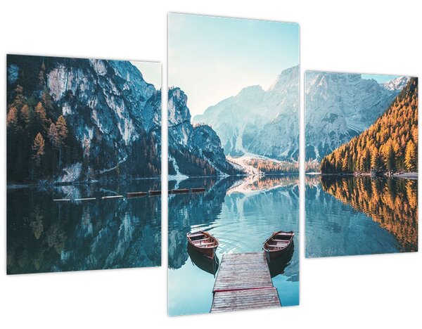 Tablou - Bărci pe Lacul Braies (90x60 cm)