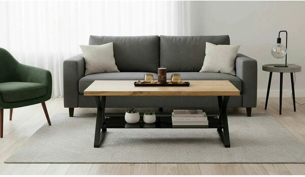 Masuta cafea XENA, negru/stejar natural, 110x60x45 cm