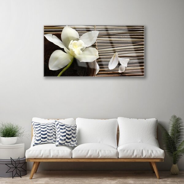 Tablou pe sticla Flower Floral Alb Brun Verde