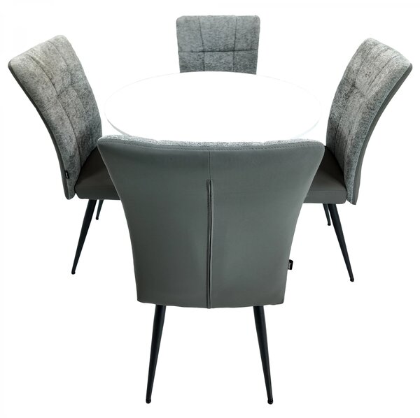 Set masa Innsbruck, DENVER, blat alb si picior negru cu 4 scaune Tivoli, gri cu antracit, forma rotunda, 80x73 cm