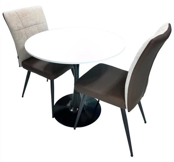 Set masa Innsbruck, DENVER, blat alb si picior negru cu 2 scaune Tivoli, maro cu bej, forma rotunda, 80x73 cm