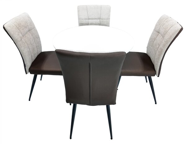 Set masa Innsbruck, DENVER, blat alb si picior negru cu 4 scaune Tivoli, maro cu bej, forma rotunda, 80x73 cm
