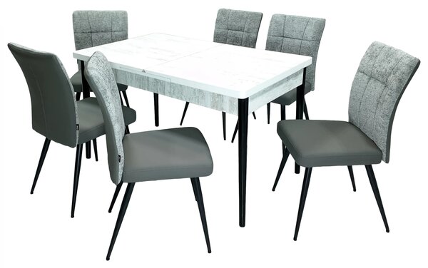 Set masa extensibila Napoli Pin antichizat cu 6 scaune Tivoli, gri cu antracit, DENVER, picioare vopsite negru, 130x80x76 cm
