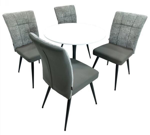 Set masa Innsbruck, DENVER, blat alb si picior negru cu 4 scaune Tivoli, gri cu antracit, forma rotunda, 80x73 cm