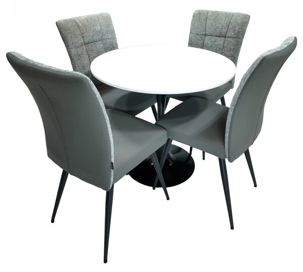 Set masa Innsbruck, DENVER, blat alb si picior negru cu 4 scaune Tivoli, gri cu antracit, forma rotunda, 80x73 cm