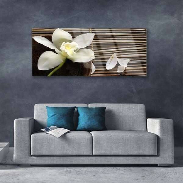 Tablou pe sticla Flower Floral Alb Brun Verde
