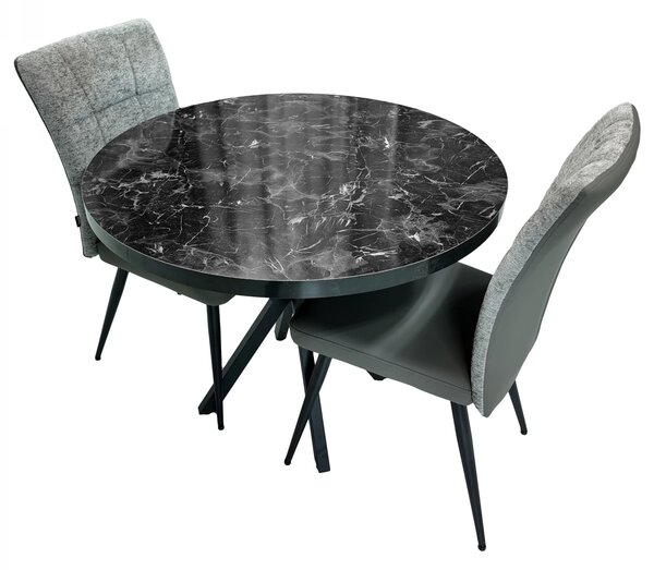 Set masa Hamburg Black Marble cu 2 scaune Tivoli gri cu antracit, DENVER, picioare negre, forma rotunda, 90x73 cm
