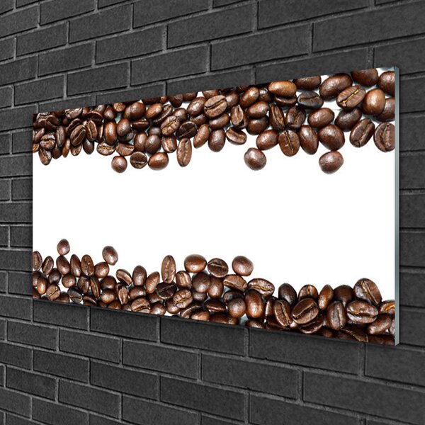 Tablou pe sticla Boabe de cafea Bucatarie Brun Alb