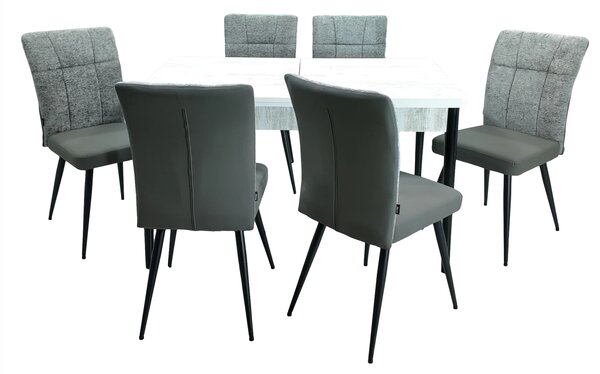 Set masa extensibila Napoli Pin antichizat cu 6 scaune Tivoli, gri cu antracit, DENVER, picioare vopsite negru, 130x80x76 cm