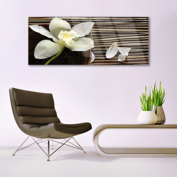 Tablou pe sticla Flower Floral Alb Brun Verde
