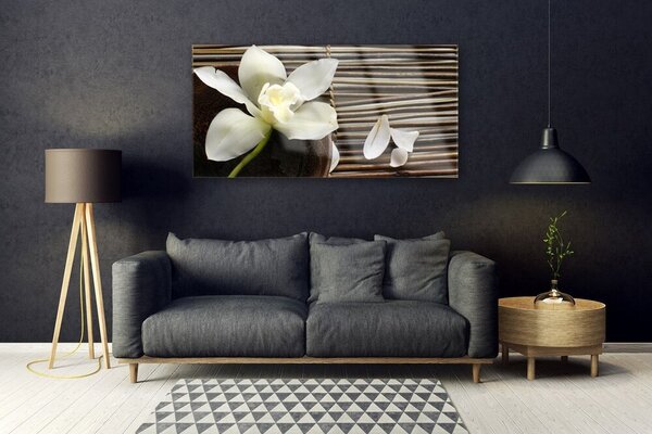 Tablou pe sticla Flower Floral Alb Brun Verde