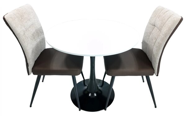 Set masa Innsbruck, DENVER, blat alb si picior negru cu 2 scaune Tivoli, maro cu bej, forma rotunda, 80x73 cm